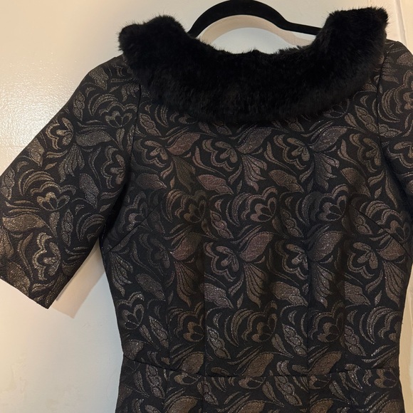 Collectif Black and Gold Juliette Jacquard Pencil Dress - Picture 3 of 11
